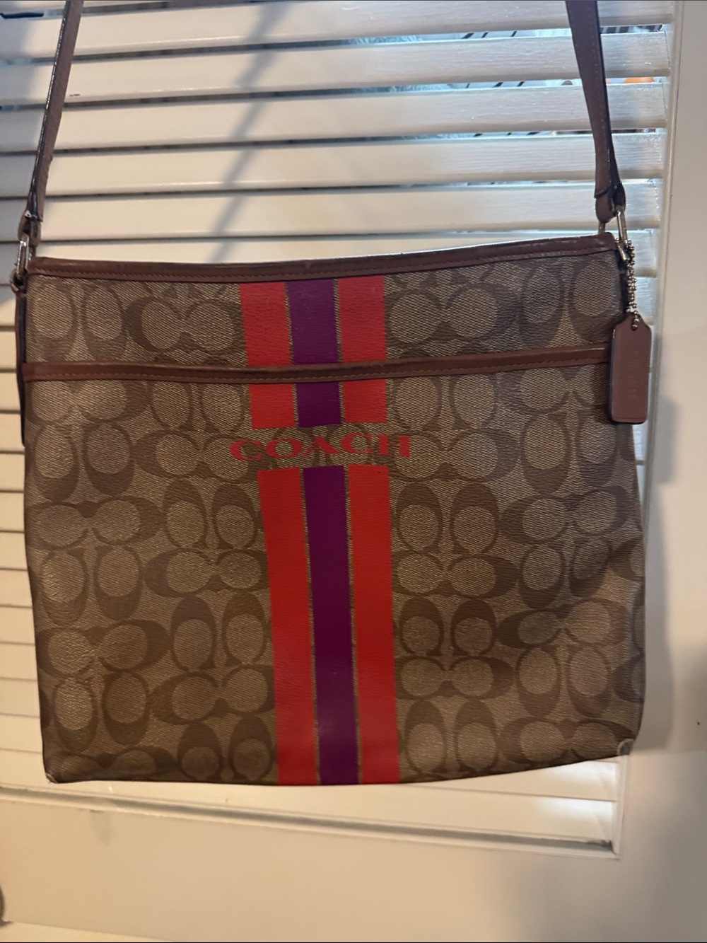 Coach Monogram Crossbody with Red and Pink Center Stripe - Picture 2 of 10